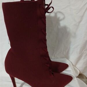 Aldo Women's Deep Red Lace-Up Heeled Boots